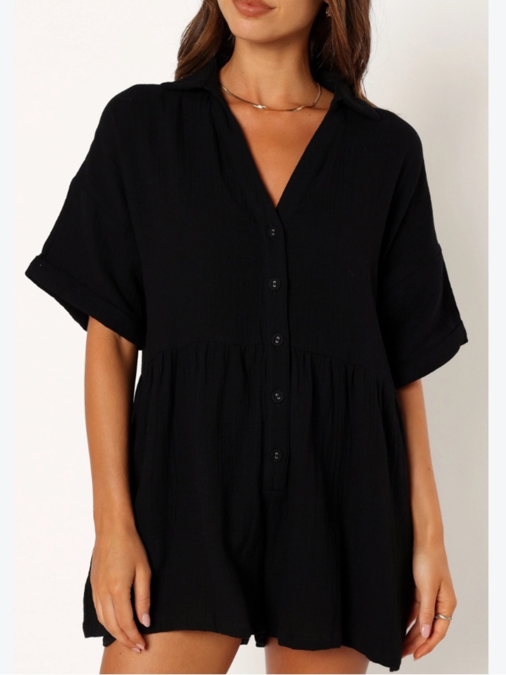 Petal + pup 100% cotton gauze black winny short sleeve romper US SZ 2